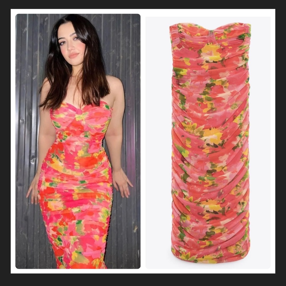 ZARA TULLE PRINTED CORSETRY-INSPIRED DRESS